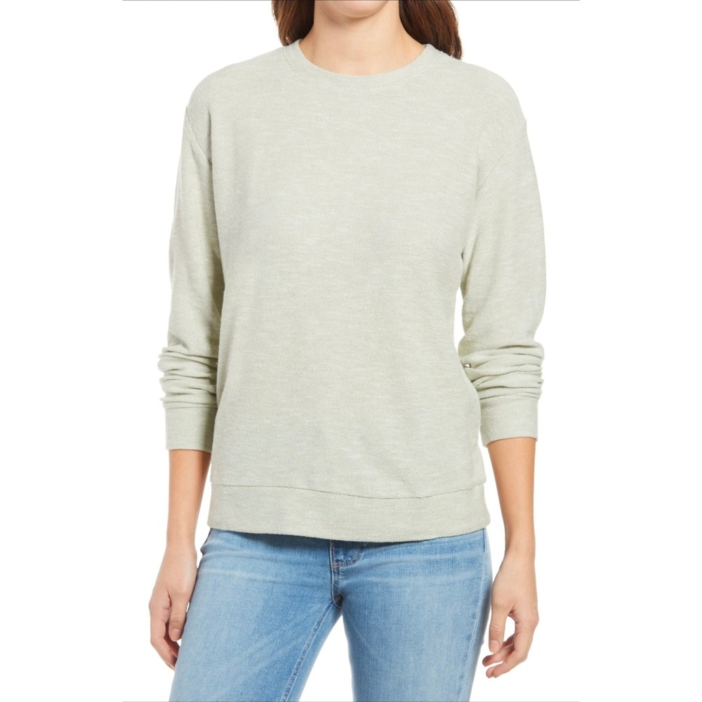 Lou & Grey Sweatshirt Women S Weathered Willow Sage Green Textured Knit Crewneck